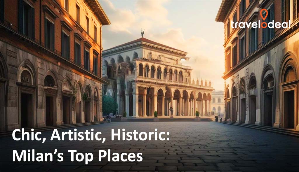 A picturesque street in Milan, showcasing historical architecture with a serene atmosphere, inviting exploration of its artistic heritage.