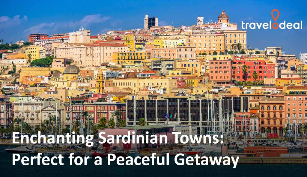 Colorful waterfront view of Sardinian towns with historic buildings and boats, showcasing a perfect peaceful getaway.