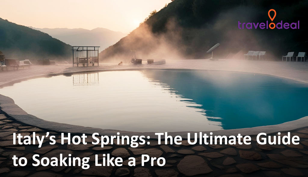 A serene hot spring surrounded by misty mountains at sunrise, inviting relaxation and tranquility.